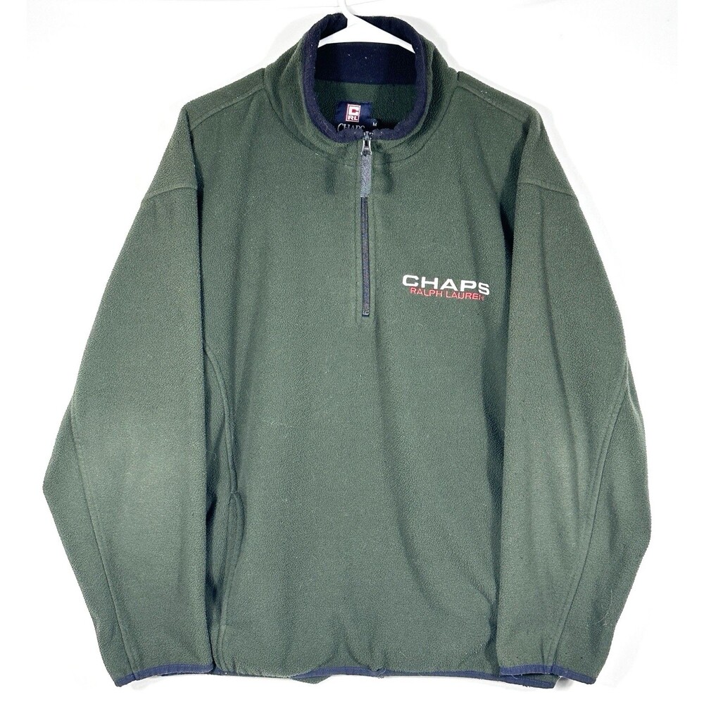 Vintage Chaps Ralph Lauren Fleece Green 1/4 Zip Pullover Sweater Men's Size Med